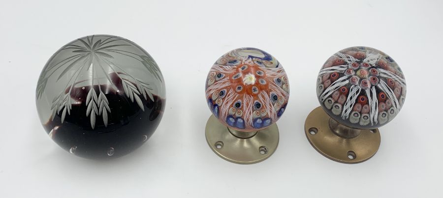 A small collection of paperweights to include Caithness and two adapted into doorknobs - Image 2 of 4