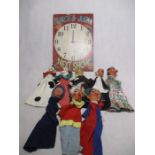 A collection of eight 1950's Pelham Punch & Judy puppets including Punch, Judy, Dog, Clown,