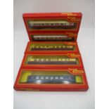 A collection of five boxed Tri-ang Hornby OO gauge coaches including two Caledonian coaches, two
