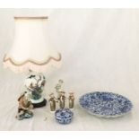 A collection of Oriental porcelain and others including a large blue and white Chinese charger -
