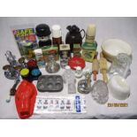A collection of vintage Kitchenalia including jelly moulds, Thermos flasks, mixing bowl, rolling