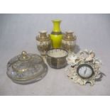 A pair of Satsuma vases and a Satsuma bowl along with a glass powder bowl Minton vase and a