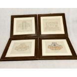 Four framed house floor plans and elevations marked W.R Chapman 1864