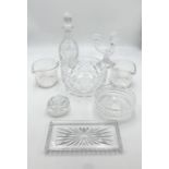 A small collection of glassware including a Royal Doulton Crystal decanter and bowl, a Villeroy