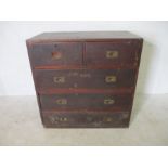 A 19th century mahogany campaign chest of five drawers - A/F