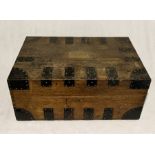 A Victorian iron bound oak plate silver chest, Carrington & Co Silversmith's 130 Regent St London W,