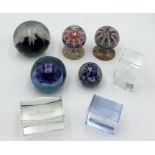 A small collection of paperweights to include Caithness and two adapted into doorknobs