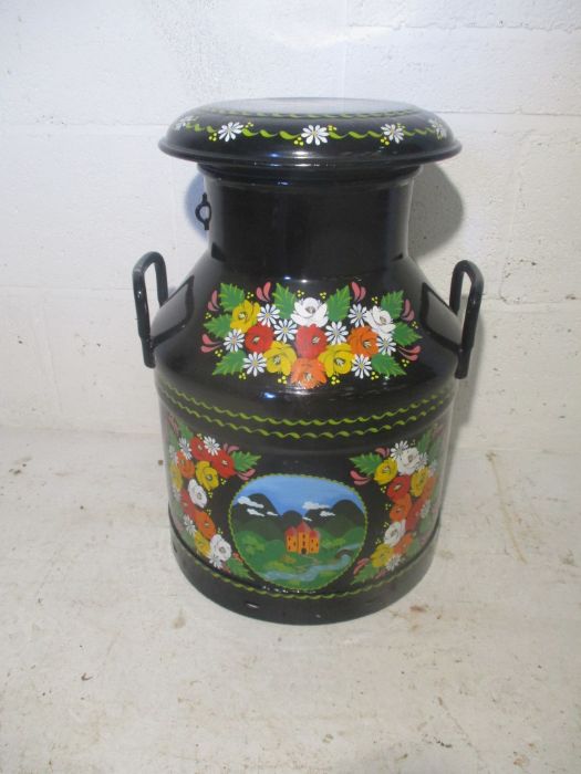 A vintage painted milk churn. Height approx. 53cm