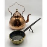 A copper kettle and saucepan