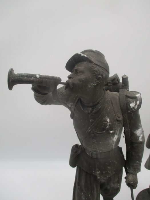A pair of French spelter soldiers, a drummer and a bugler, height 37cm - Image 3 of 28