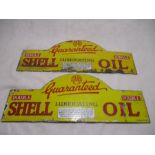 A pair of Shell Lubricating Oil enamel cabinet pediment signs including Single & Double - both