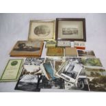 A collection of miscellaneous items including a framed print entitled "Snowballing" by Le Blond & Co