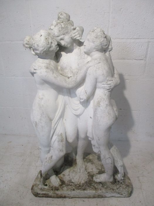 A painted concrete statue of three semi-nude ladies - height 82cm - Image 2 of 8