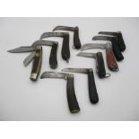 A collection of vintage folding knives including XL George Wostenholm,, Underhill & Co, J Howarth