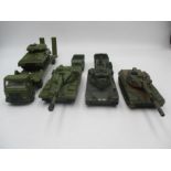A selection of play worn military die cast, including a Dinky Scorpion tank, a Dinky Stalwart