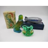 Two boxed novelty Avon Cosmetics bottles including a "Goodyear Airship" and "Parakeet", along with