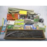 A quantity of model railway accessories including control boxes, landscaping, large collection of