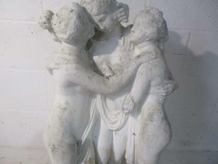 A painted concrete statue of three semi-nude ladies - height 82cm - Image 8 of 8