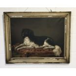 A Victorian oil on canvas of a spaniel on a cushion "Jim" in gilt frame 62 x 78cm