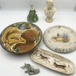 A small collection of porcelain etc including a Beswick dapple grey foal, bust of Beethoven signed