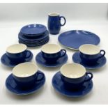 A small collection of Moorcroft blue glazed tea/dinner set including milk jug, cups and saucers etc