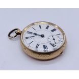 A 14ct gold Continental fob watch with subsidiary second dial