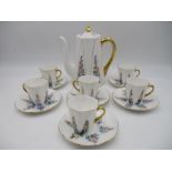A Shelley floral part coffee set comprising of a coffee pot and six matching cups and saucers plus