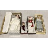 Three boxed Alberon porcelain headed dolls along with one other