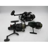 A collection of three fishing reels including a Quick ATP 150fs reel, an Eurostar RSF 165 reel and