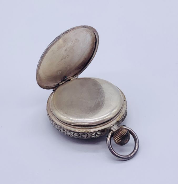 A 935 silver heart shaped fob watch with white enamelled dial with gold decoration - Image 4 of 4