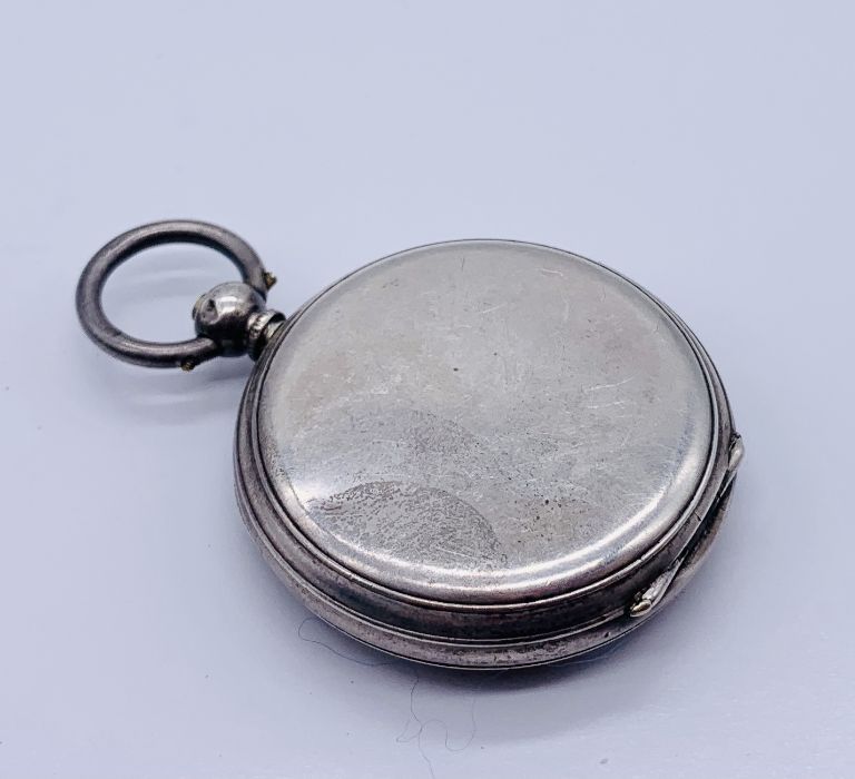 A hallmarked silver fob watch with silvered dial with gold detailing - Image 3 of 4