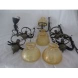 A collection of 5 rustic style wall lights with glass shades ( 1 shade A/F) along with a ceiling