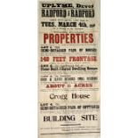 A large vintage auction poster from 1930 advertising the sale of Crogg House in Uplyme, Dorset and