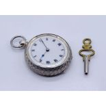 A 925 silver fob watch with watch key