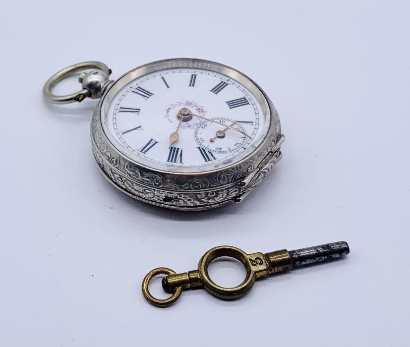 A silver (800) fob watch with subsidiary second dial