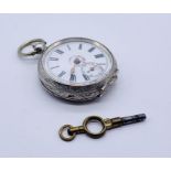 A silver (800) fob watch with subsidiary second dial