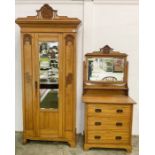 A Harris Lebus Art Nouveau wardrobe and matching dressing chest of three drawers