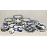 A large collection of blue and white china including Doulton Burslem Sandhurst etc.