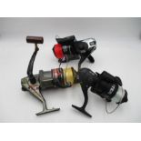 A collection of three fishing reels including an Eurostar RSF 165 reel, Ryobi Project 7000 GT twin