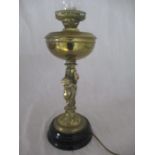 A Victorian converted brass oil lamp
