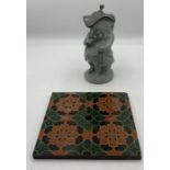 A Victorian R Minton Taylor & Co, Fenton Tile Works tile along with a Toby jug A/F