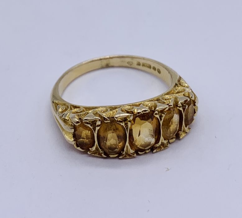 A 9ct gold ring set with 5 graduated Citrines - Image 2 of 3