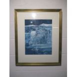 A framed limited edition print by Michael Morgan (Numbered 45/99) depicting a moonlight scene over a