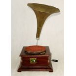 A HMV wind up gramophone with brass horn