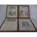Four framed "magazine" cover prints for Punch ( 1937), Chums, The Young Adventurer and Cooks