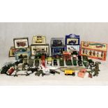 A collection of various die cast vehicles and other vintage models including Corgi, Britains etc.