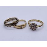 A 9ct gold ring ( weight 2.2g) along with a 9ct and silver eternity ring and a dress ring