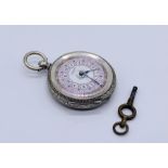 A C Lannier, Geneva 800 silver fob watch with pink enamelled dial