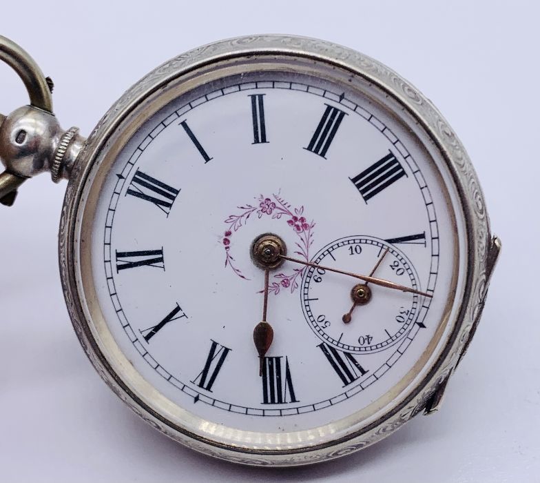 A silver (800) fob watch with subsidiary second dial - Image 2 of 4