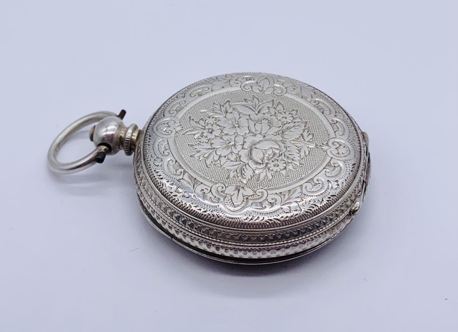 A hallmarked silver fob watch with chased silver dial- A/F - Image 3 of 3